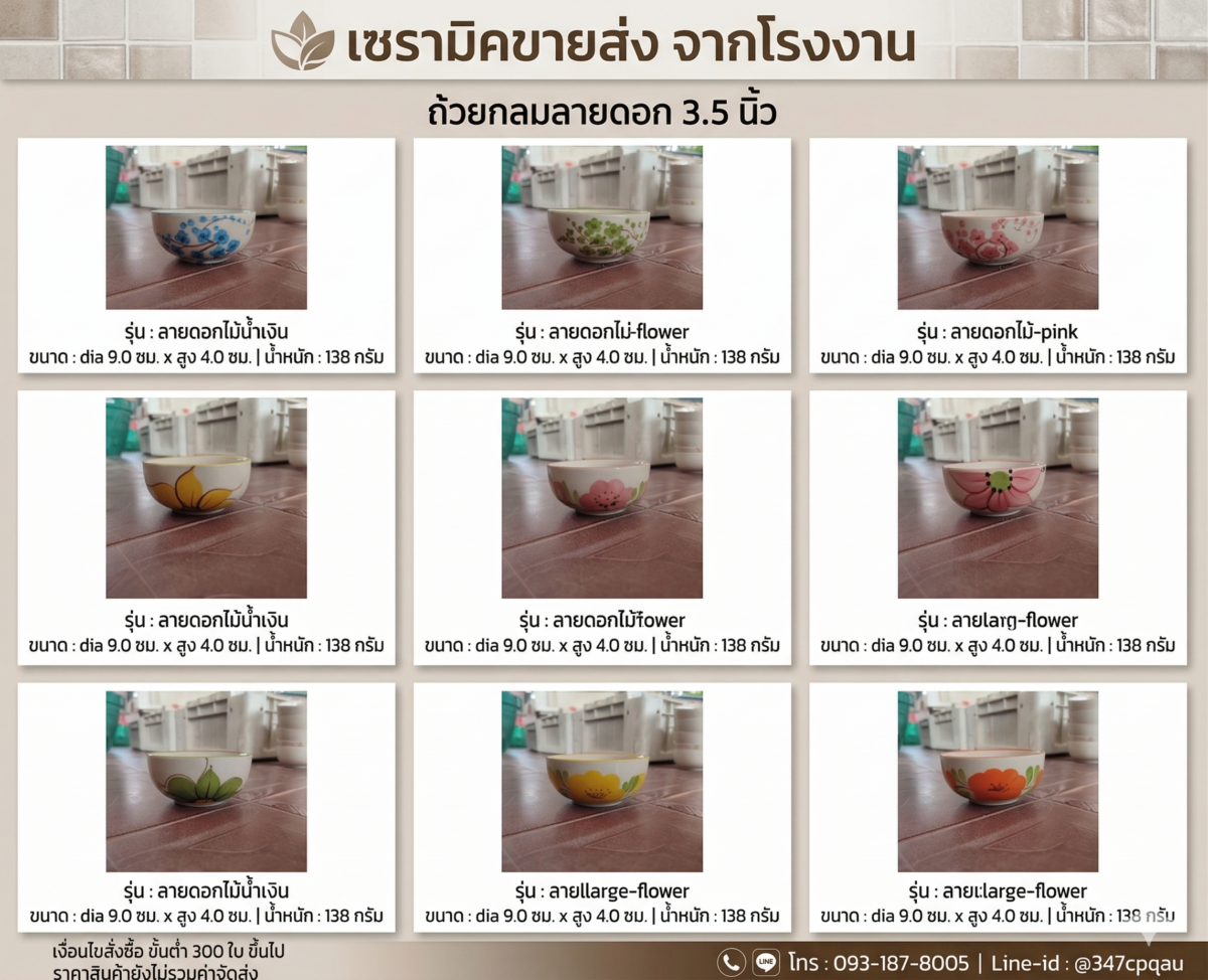 ถ้วยกลมลายดอก 3.5 นิ้ว
